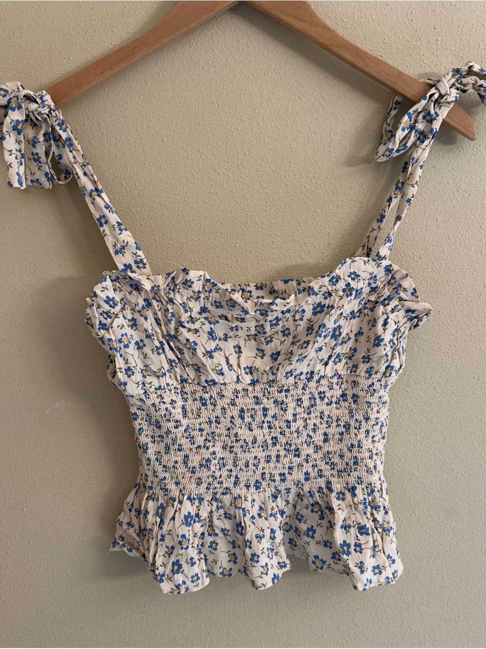 Elodie Tie-Shoulder Smocked Peplum Crop Top Size XS Cottagecore Prarie Festival